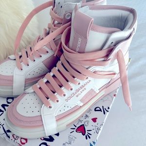 Dolce & Gabbana High Top Leather Sneakers - Light Pink